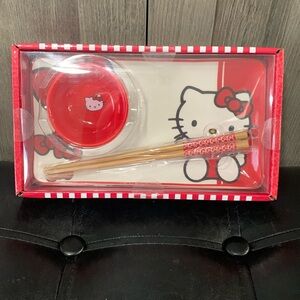 New Hello Kitty Red Japanese Sushi Ceramic Plate Set With Chopsticks By Sanrio